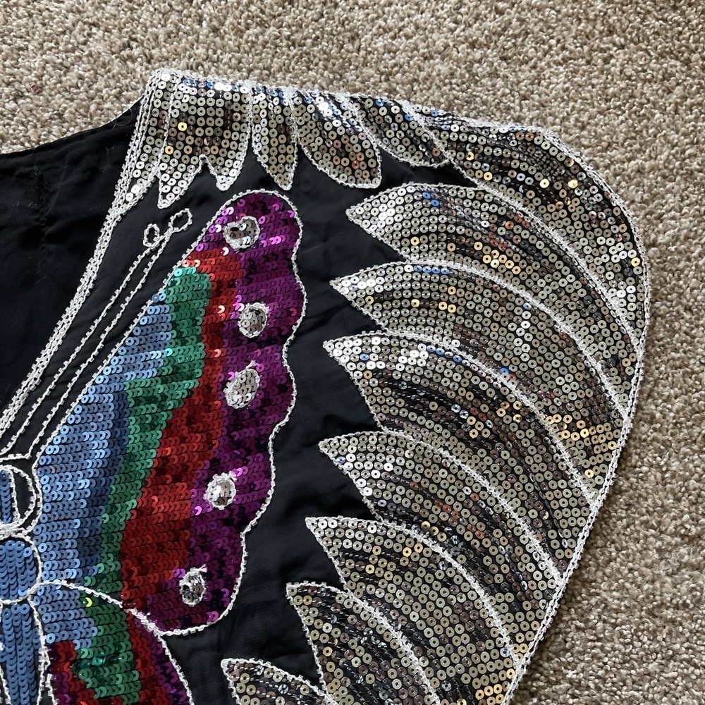 VTG Fairy‎ Sequin Butterfly  Top Silk S/M Croquette Bratz Whimsical Babydoll Y2K - Picture 5 of 14